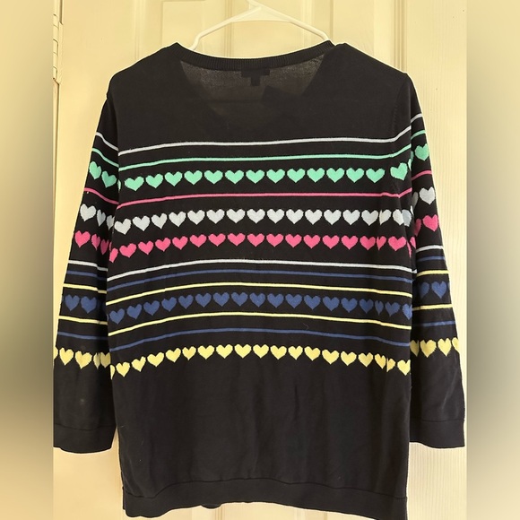 Talbots Women Black Multicolor Heart Printed Cardigan Sz Large Button Up Preppy - Picture 3 of 4